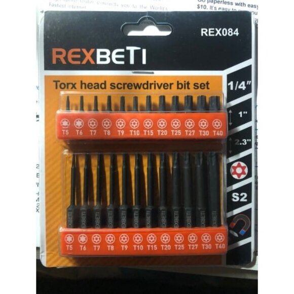 24 Piece Torx Head Screwdriver Bit Set, Magnetic 1/4 Inch Hex Shank S2 Steel - Picture 1 of 1